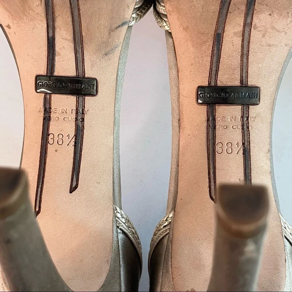 Giorgio Armani Metallic Embroidered Satin Heels - Picture 5 of 12